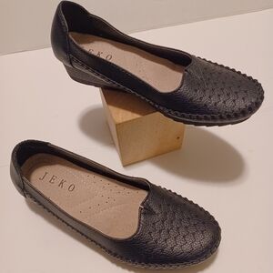 JEKO Women's Blue Faux Leather Shoes with Sequins.